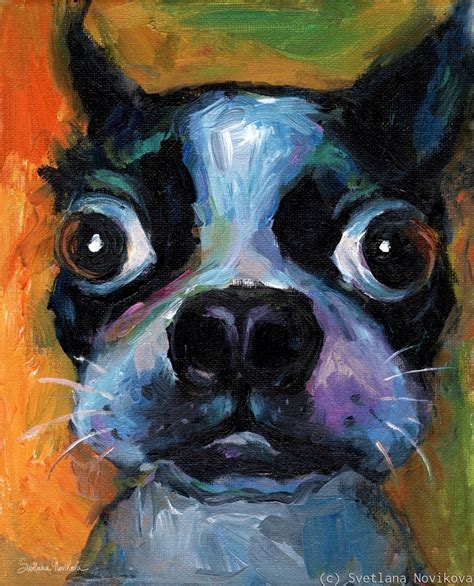 Painting Whimsical Boston Terrier Dog Painting Original Art By