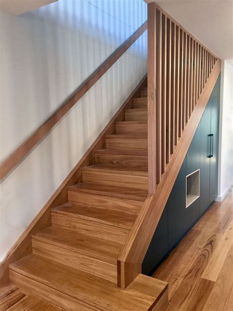 Blackbutt Staircase With Matching Handrail And Timber Battens Under