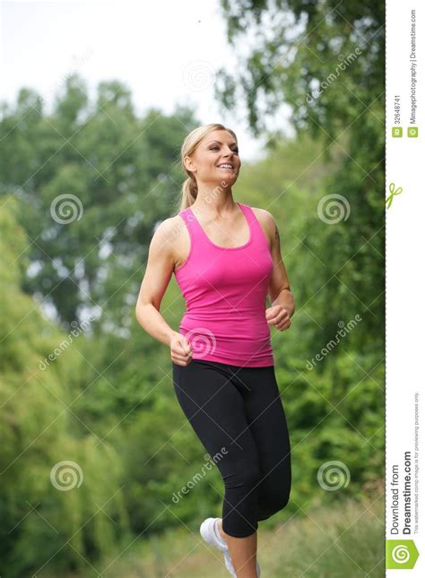 Athletic Young Woman Running Outdoors Stock Image Image
