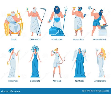 Olympian God And Goddesses Ancient Greek Mythology Hermes Demeter And Hestia Cartoon Vector