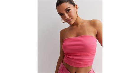 Bright Pink Mesh Bandeau Top New Look