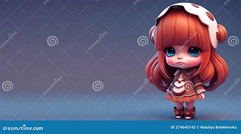 3d Cute Anime Chibi Style Girl With Big Eyes Isolated On Clean