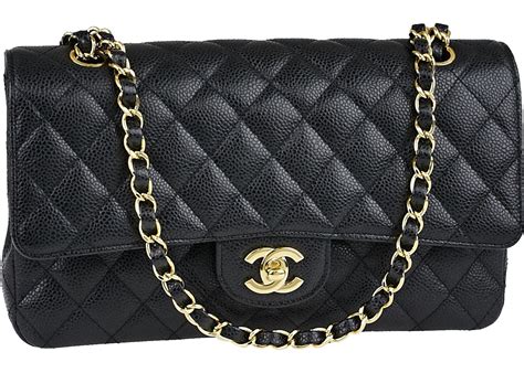 Chanel Classic Double Flap Quilted Caviar Gold Tone Medium Black In