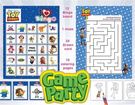 Toy Story Party Game Bingo Maze Color Page Printable By 2moon