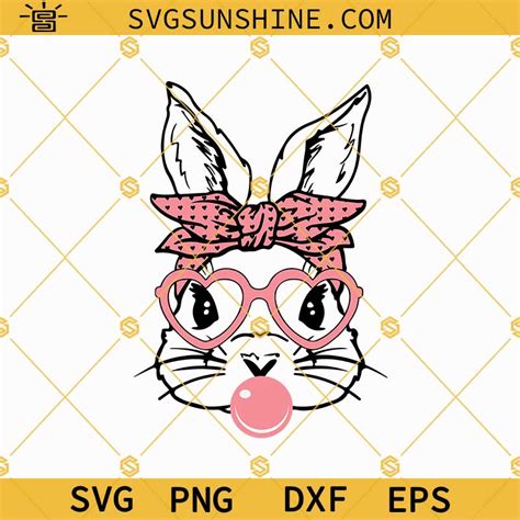 Cute Bunny With Bandana Glasses Bubblegum SVG, Easter Bunny SVG, Bunny