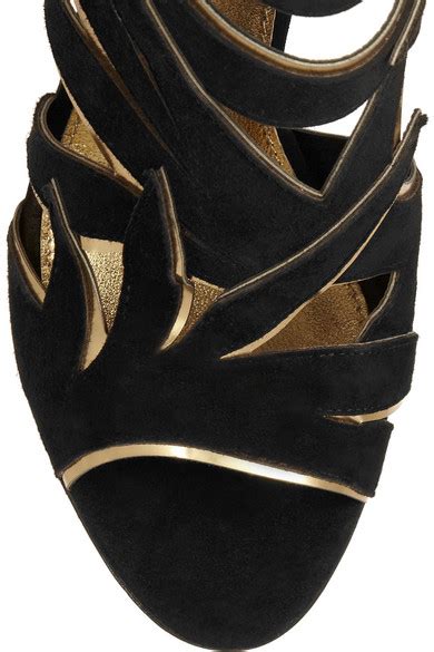 Sergio Rossi Cutout Suede And Metallic Leather Sandals Net A Porter