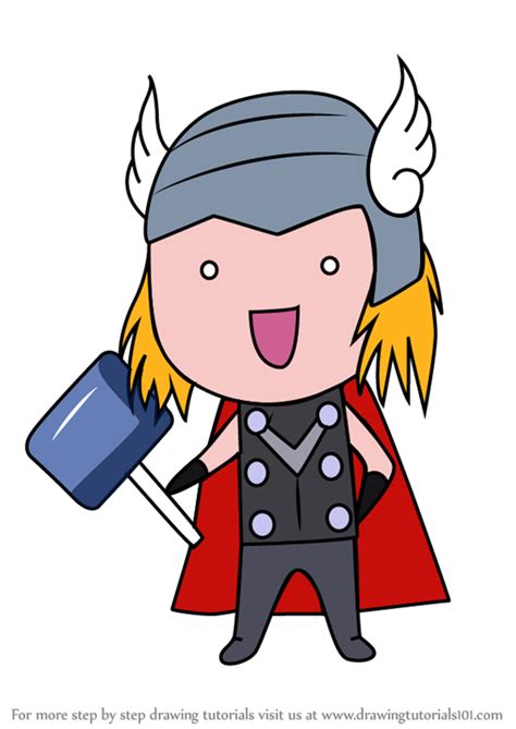 Draw a horizontal line between the bottom of the eyes and the chin and draw the mouth below that line. Step by Step How to Draw Chibi Thor : DrawingTutorials101.com