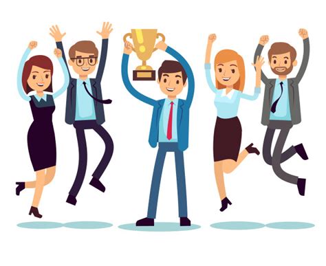 Download Manager with winning trophy cup and jumping employees ...