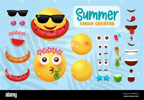 Diseño De Vector De Creador De Verano Emoji Kit Emoticono Emojis Con