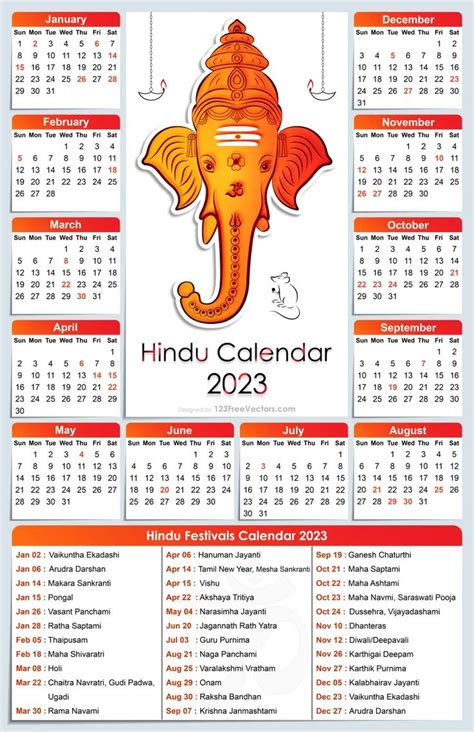 Free 2023 Hindu Calendar Hindu Calendar Calendar Vector Vector Free
