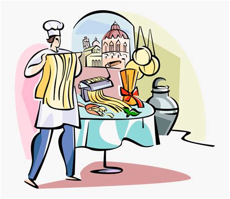 Vector Illustration Of Italian Chef Making Fresh Pasta Italy Clipart