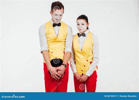 Two Funny Mimes Isolated On White Background Stock Image Image Of Couple Girl 68194917