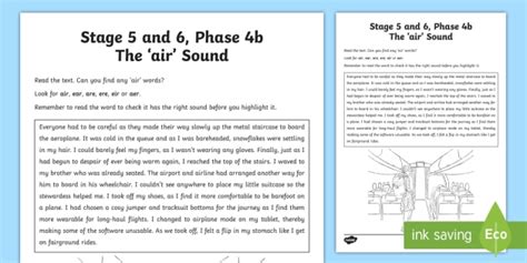 air Sound Worksheet - NI Phase 4b Phonics (teacher made)