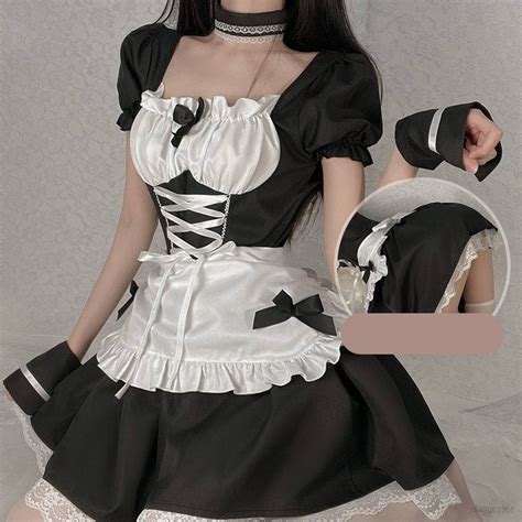 Ins Women Sexy Lingerie Maid Straps Lolita Nightdress Uniform