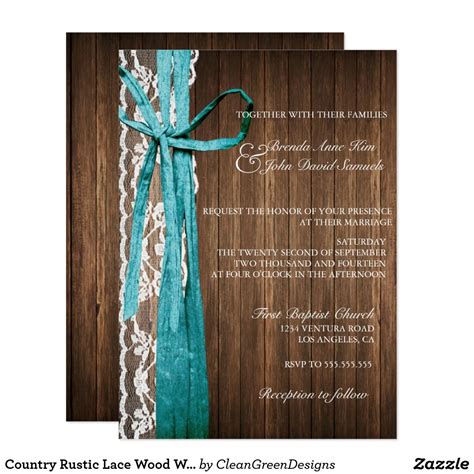 Country Rustic Lace Wood Wedding Invitation Zazzle Com Wood Wedding