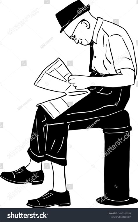 Old Man Sitting Reading Newspaper Hand Stock Vector Royalty Free