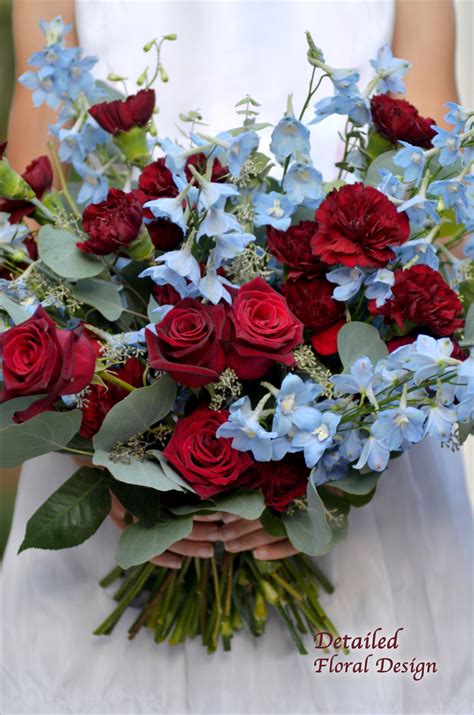 Blue And Red Brides Flowers Red Wedding Flowers Red Bouquet Wedding