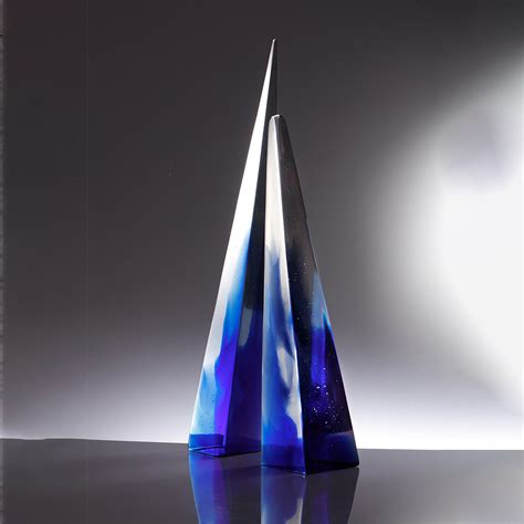 Blue Cast Glass Sculpture I Pyramids By Sandra Balmer I Boha