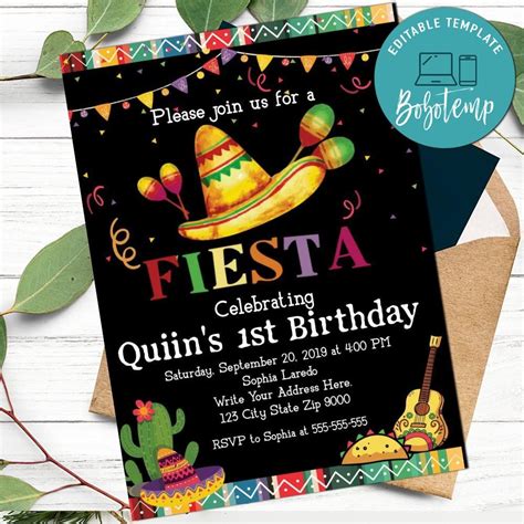 Editable Mexican Fiesta 1st Birthday Invitation Instant Download Bobotemp