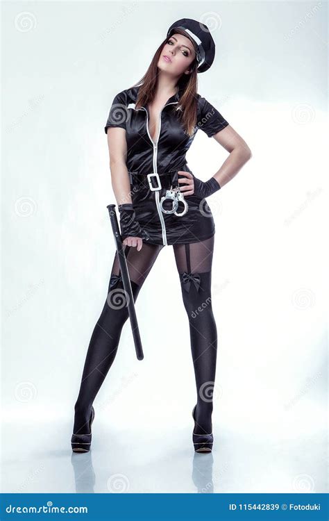 cute attractive girl in police uniform stock image image of black white 115442839