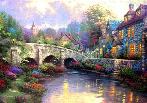 Thomas Kinkade Cobblestone Brook Painting Anysize 50 Off Cobblestone