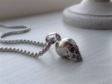 Skull Necklace Silver Skull Pendant Necklace Stainless Etsy