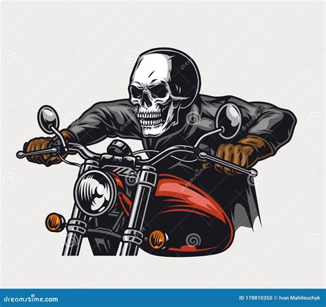 Skull Head Racer Riding Motorcycle Stock Vector Illustration Of Biker