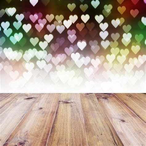 Laeacco Love Heart Light Bokeh Wooden Floor Valentines Day Party Baby