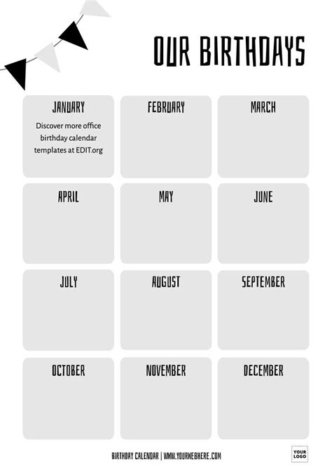 Free Birthday Calendar Template Printable Customizable Vlrengbr