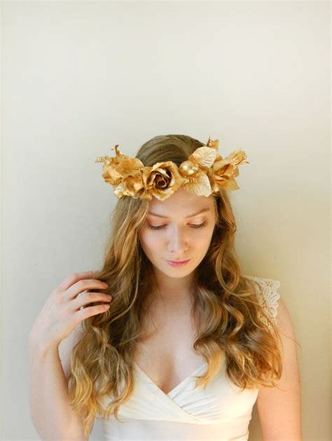 golden goddess headpiece rustic faerie hair crown wreath of gold golden goddess goddess
