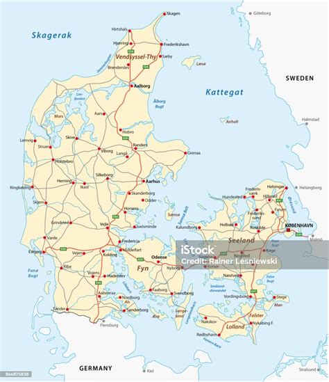 Denmark Road Map Stock Illustration Download Image Now Denmark Map