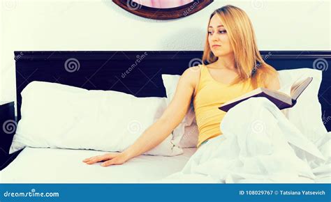 Girl Waiting For Her Husband Alone On Bed Stock Image Image Of