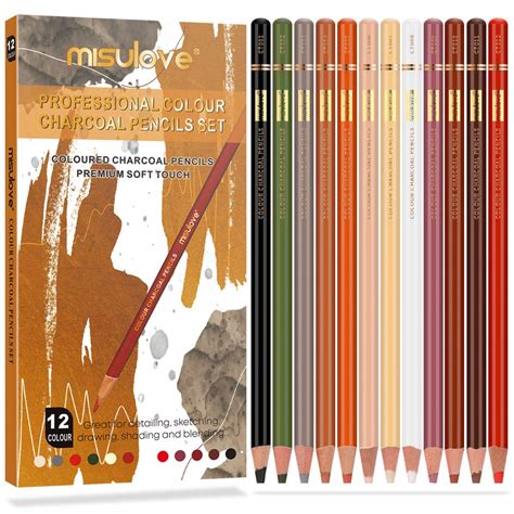 Buy Misulove Charcoal Pencils Drawing Set 12 Colors Professional Soft
