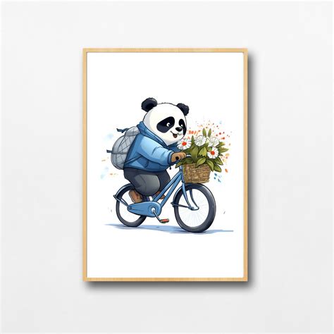 Panda Citi Bike Tour Printable Panda Cycling Poster Blue Etsy