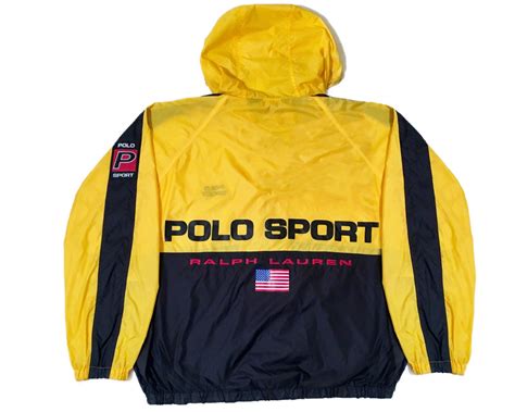 Rare Vintage Polo Sport Ralph Lauren Usa Spell Out Yellow And Black Windbreaker Jacket Size L