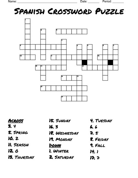 Printable Spanish Crossword Puzzle