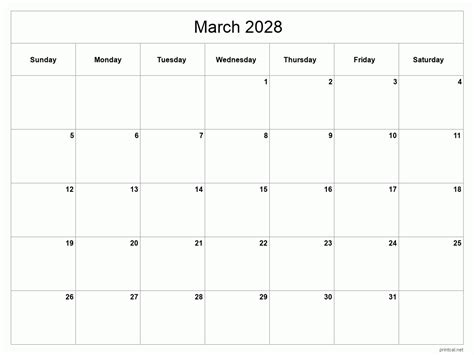 Printable March 2028 Calendar Free Printable Calendars
