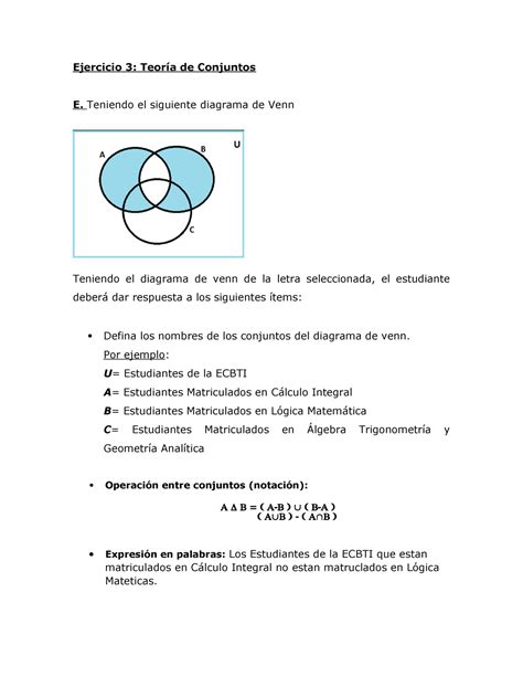 Ejercico 3 Teoria DE Conjuntos Ejercicio 3 Teoría de Conjuntos E