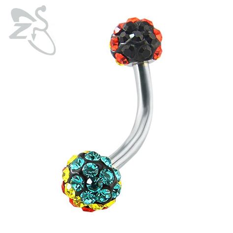 Crystal Belly Button Rings Colorful Ball Design Piercing Navel Ring 316l Stainless Steel Navel