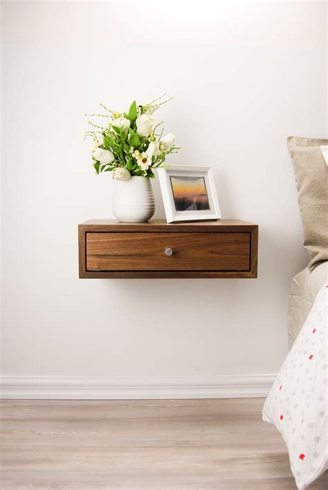 Solid Walnut Wood Floating Nightstand With Drawer Walnut Wood Hanging