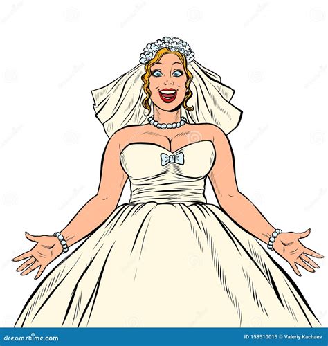 Joyful Happy Bride In Wedding Dress Stock Vector Illustration Of