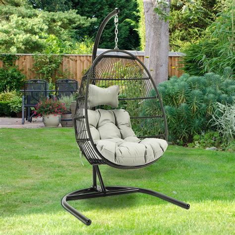 Modern Wicker Rattan Egg Shaped Lounge Chair Outdoor With Padded