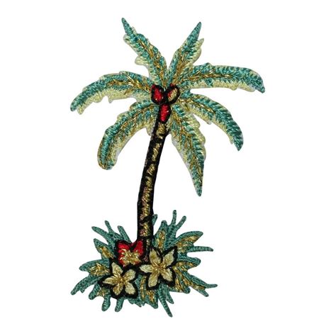 Id 1729 Tropical Palm Tree Patch Beach Scene Coconut Embroidered Ironon