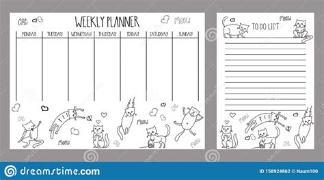 Weekly Planner And To Do List With Cute Cats And Kittens Stock