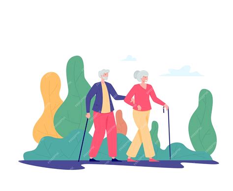 Premium Vector Couple Old People With A Cane Walking Outdoor Old Man