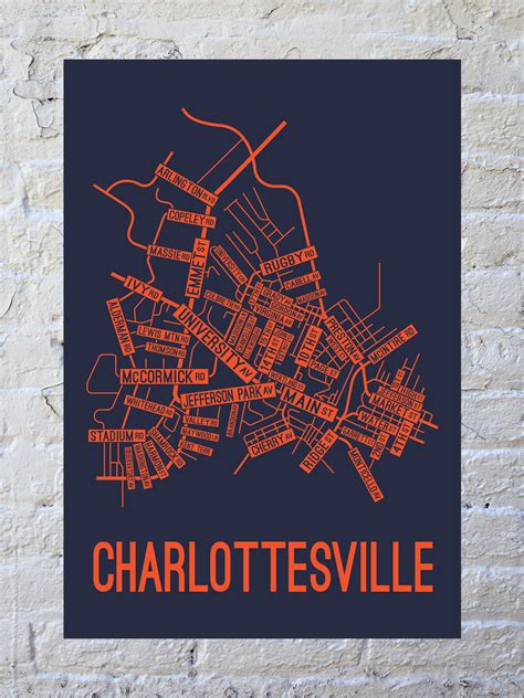 Charlottesville Virginia Street Map Poster School Street Posters
