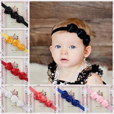 Multi Colors Newborn Baby Girls Satin Ribbon Flower Headbands Pretty