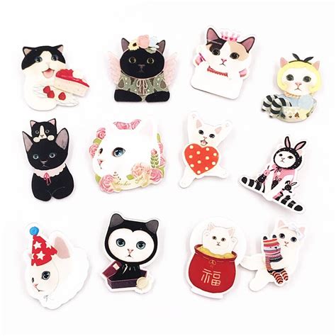 12pcs set cute cartoon cat series acrylic badges icons on the backpack brooch pins clothing
