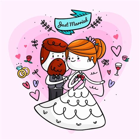 Free Vector Illustration With Hand Drawn Wedding Couple