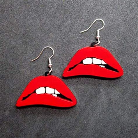 Red Biting Lips Statement Dangle Earrings Handmade